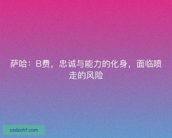 萨哈：B费，忠诚与能力的化身，面临喷走的风险