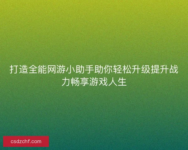 打造全能网游小助手助你轻松升级提升战力畅享游戏人生
